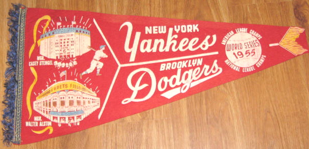 Lot Detail - 1955 BROOKLYN DODGERS/ NEW YORK YANKEES WORLD SERIES PENNANT