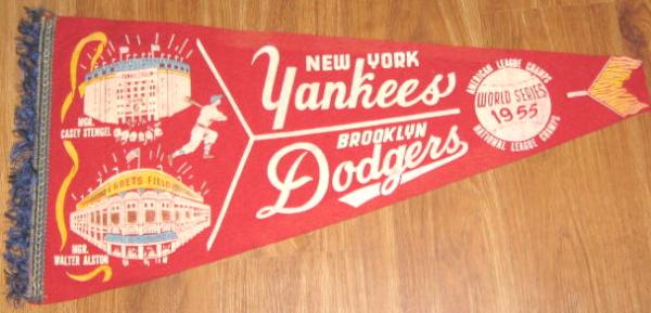 1955 WORLD SERIES PENNANT- YANKEES/DODGERS- UNCUT