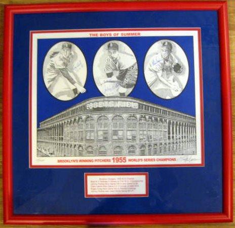 1955 BROOKLYN DODGERS WORLD SERIES WINNING PITCHERS SIGNED LITHO