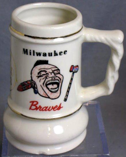 1957 MILWAUKEE BRAVES BALL BANK & MUG