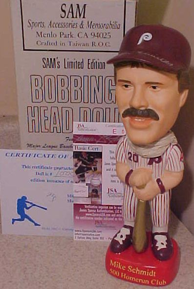 SAMS 1995 MIKE SCHMIDT AUTOGRAPH 500 HOMERUN BOBBLE HEAD JSA COA