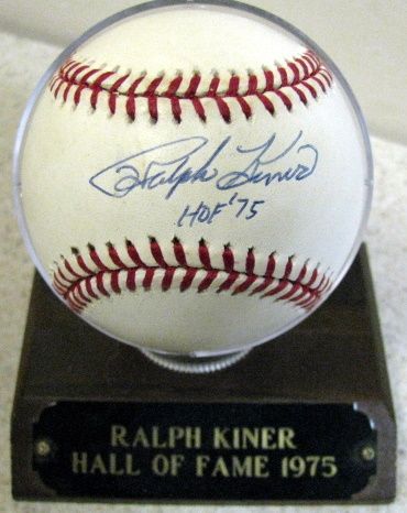 RALPH KINER HOF 75 AUTOGRAPH BASEBALL WITH DISPLAY HOLDER JSA COA