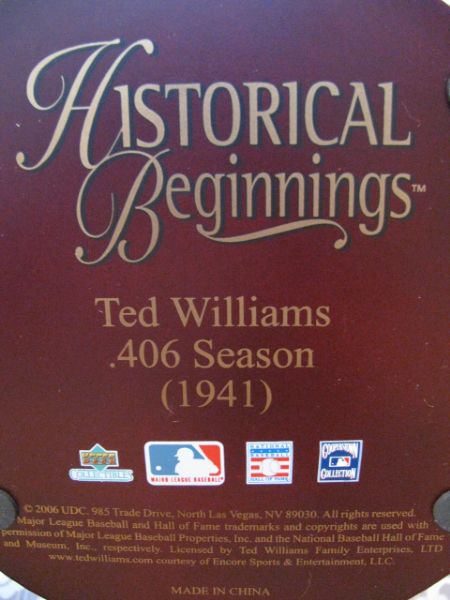 TED WILLIAMS 406 (1941) SEASON BASEBALL STATUE UPPER DECK