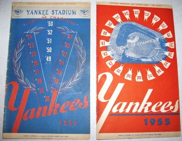 1954 AND 55 NEW YORK YANKEES BASEBALL PROGRAMS