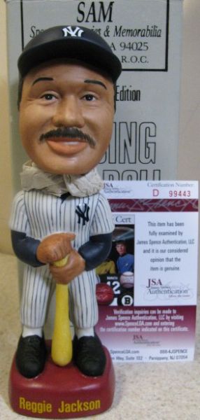 SAMS 1992 REGGIE JACKSON AUTOGRAPH NY YANKEES BOBBLE HEAD W/JSA COA