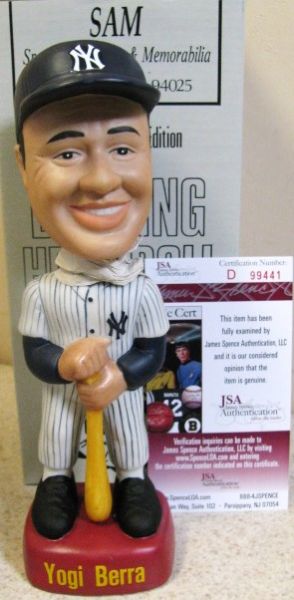 SAMS 1992 YOGI BERRA AUTOGRAPH NY YANKEES BOBBLE HEAD W/JSA COA