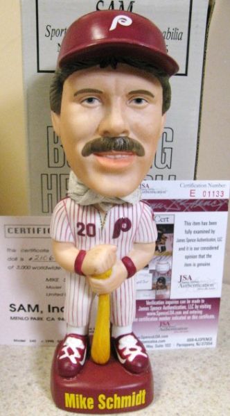  SAMS 1995 MIKE SCHMIDT AUTOGRAPH PHILLIES BOBBLE HEAD W/JSA COA