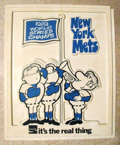 VINTAGE NY METS 1969 WORLD SERIES CHAMPS COKE ADVERTISING PLAQUE