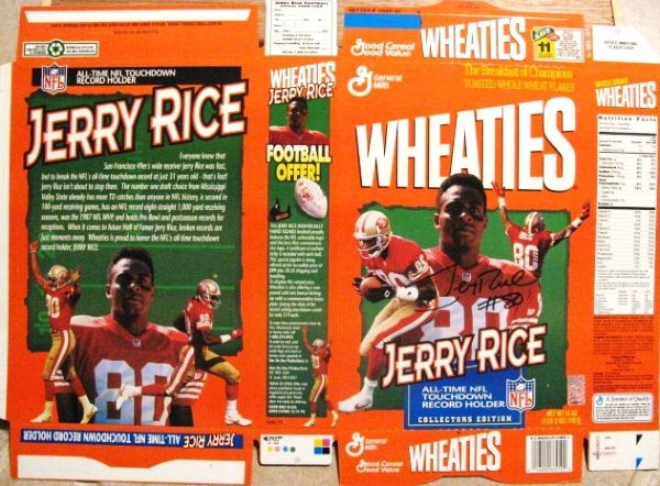 JERRY RICE #80 SIGNED WHEATIES BOX W/COA