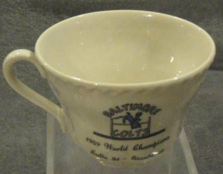 1959 BALTIMORE COLTS WORLD CHAMPION CUP & SAUCER - w/FACSIMILE AUTOGRAPHS