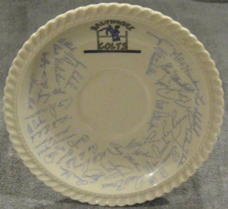 1959 BALTIMORE COLTS WORLD CHAMPION CUP & SAUCER - w/FACSIMILE AUTOGRAPHS