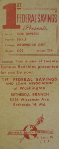 VINTAGE WASHINGTON REDSKINS PLAYER MATCH BOOK COVERS - COMPLETE SET OF 20