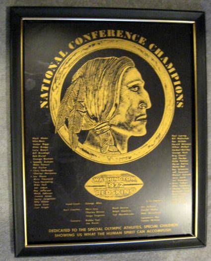 1972 WASHINGTON REDSKINS SPECIAL OLYMPIC PLAQUE - FRAMED