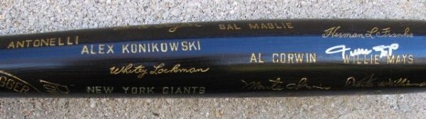 1954 N.Y. GIANTS WORLD CHAMPIONS BLACK BAT SIGNED BY WILLIE MAYS w/JSA LOA