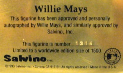 1993 WILLIE MAYS SIGNED SALVINO STATUE w/BOX