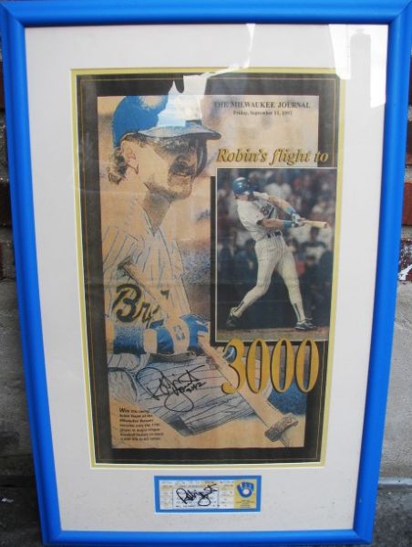 ROBIN YOUNT 3000 HIT SIGNED (2x) FULL TICKET AMD DISPLAY w/JSA COA