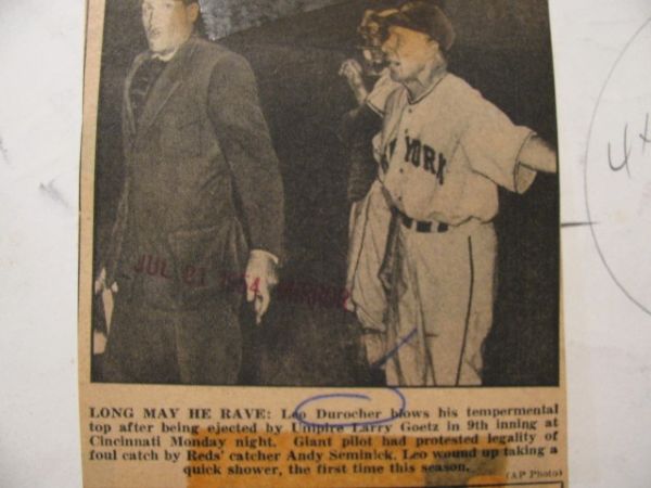 1954 LEO DUROCHER NY GIANTS MANAGER EJECTED - ASSOCIATED PRESS PHOTO 