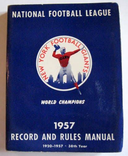 1957 NFL RECORD & RULES MANUAL - N.Y. GIANTS CHAMPS