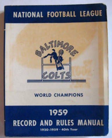 1959 NFL RECORD & RULES MANUAL - BALTIMORE COLTS CHAMPS