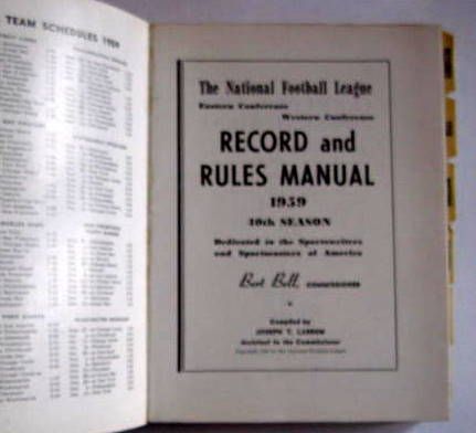 1959 NFL RECORD & RULES MANUAL - BALTIMORE COLTS CHAMPS
