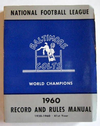 1960 NFL RECORD & RULES MANUAL- BALTIMORE COLTS CHAMPS
