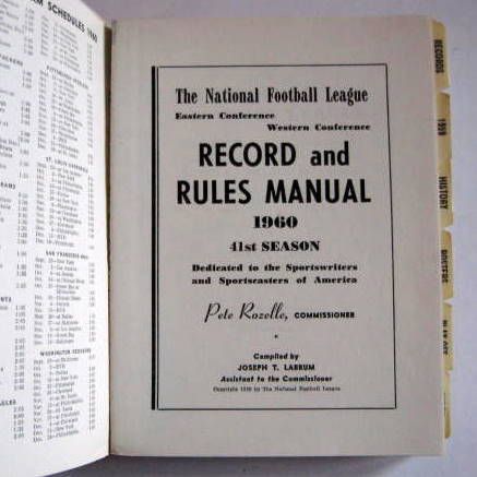 1960 NFL RECORD & RULES MANUAL- BALTIMORE COLTS CHAMPS
