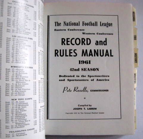 1961 NFL RECORD & RULES MANUAL- PHILADELPHIA EAGLES CHAMPS