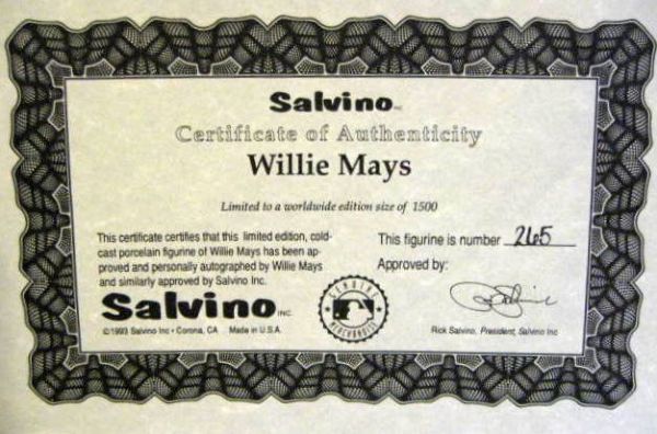 1993 WILLIE MAYS SIGNED SALVINO STATUE- NEW YORK GIANTS