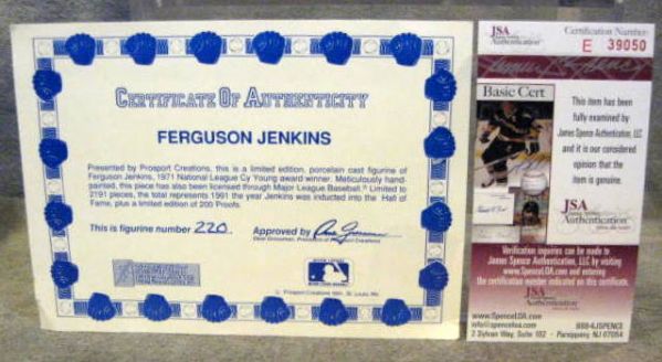 1991 FERGUSON JENKINS SIGNED LIMITED EDITION STATUE w/JSA COA