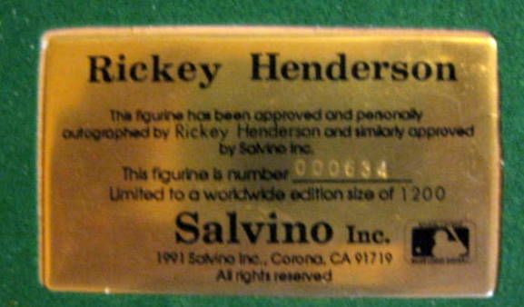 RICKEY HENDERSON SIGNED SALVINO STATUE w/BOX