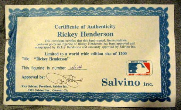 RICKEY HENDERSON SIGNED SALVINO STATUE w/BOX