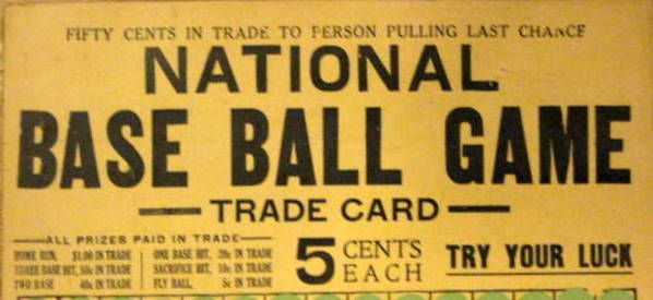 VINTAGE NATIONAL BASE BALL GAME TRADE CARD - GAMBLING PUNCHBOARD