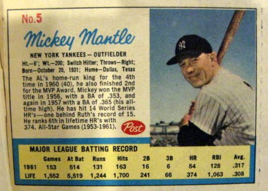 1963 LIFE MAGAZINE w/MANTLE MARIS POST CEREAL TRADING CARDS