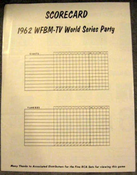 1962 WORLD SERIES SCORECARD - UNUSUAL ISSUE FROM INDIANAPOLIS