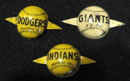 VINTAGE BASEBALL LAPEL PINS-DODGERS/GIANTS/INDIANS