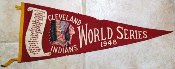 1948 CLEVELAND INDIANS WORLD SERIES ROSTER PENNANT 