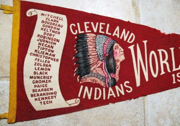 1948 CLEVELAND INDIANS WORLD SERIES ROSTER PENNANT 