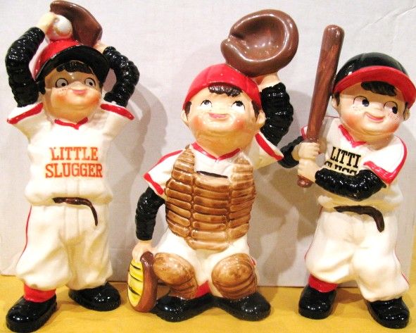 VINTAGE NAPCO 8 PITCHER, BATTER AND CATCHER BASEBALL STATUES w/BOXES