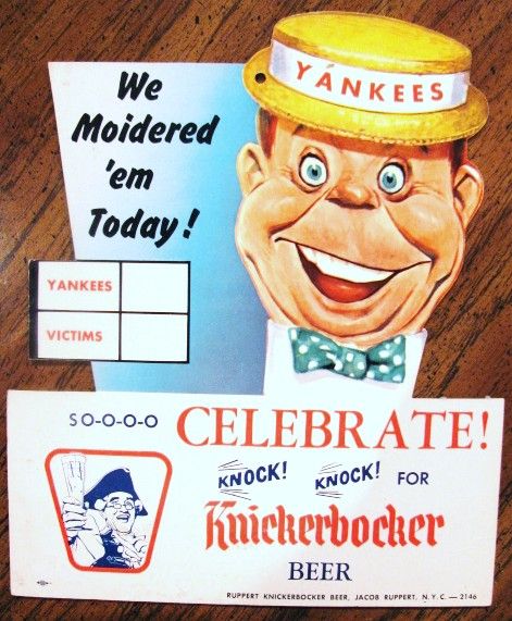 1950's NEW YORK YANKEES KNICKERBOCKER BEER STORE DISPLAY SIGN 