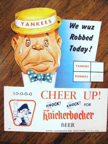 1950's NEW YORK YANKEES KNICKERBOCKER BEER STORE DISPLAY SIGN 