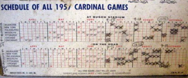 1957 ST. LOUIS CARDINALS BUSCH BEER  ADVERTISING DISPLAY SCHEDULE