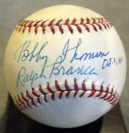 BOBBY THOMSON/RALPH BRANCA SIGNED ONL BASEBALL w/JSA COA