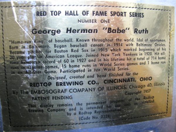 1957 RED TOP BEER BABE RUTH DISPLAY