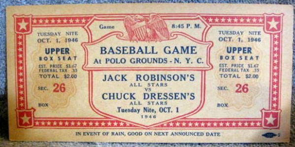 1946 JACKIE ROBINSON'S ALL STARS TICKET