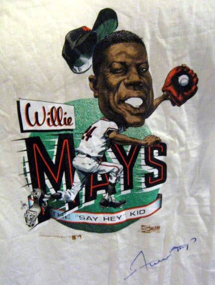 WILLIE MAYS SIGNED COOPERSTOWN COLLECTION TEE SHIRT w/JSA COA