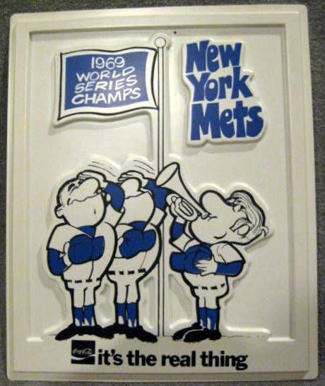 VINTAGE NEW YORK METS 1969 WORLD CHAMPS COCA COLA DISPLAY SIGN