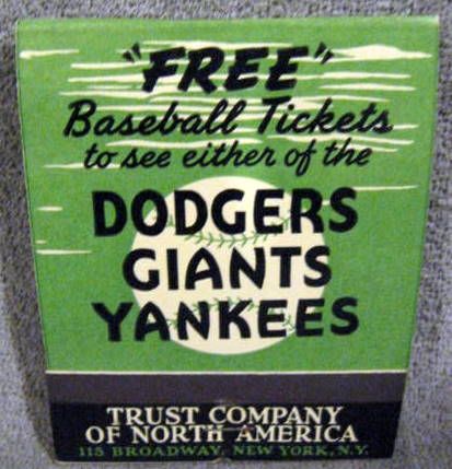 1957 DODGERS/GIANTS/YANKEES LARGE ADVERTISING MATCHBOOK