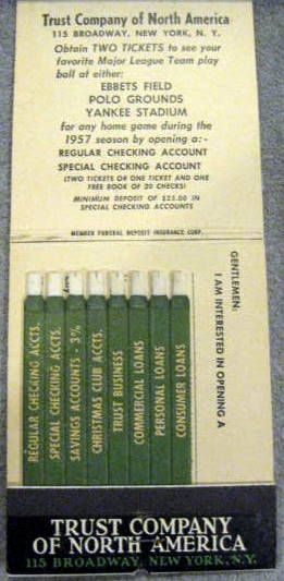 1957 DODGERS/GIANTS/YANKEES LARGE ADVERTISING MATCHBOOK