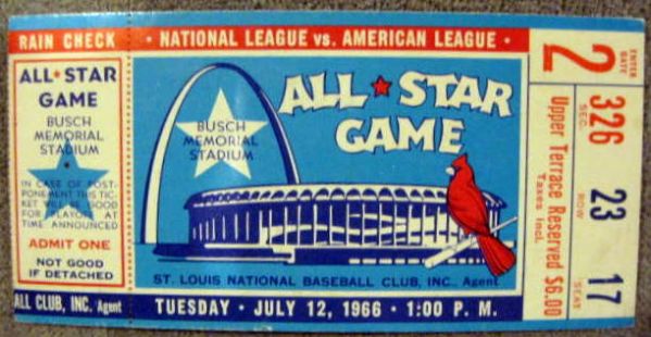 1966 ALL-STAR GAME TICKET STUB - BUSCH STADIUM-ST.LOUIS