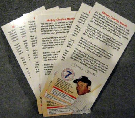 1995 MICKEY MANTLE ORGAN DONOR CARDS (10)